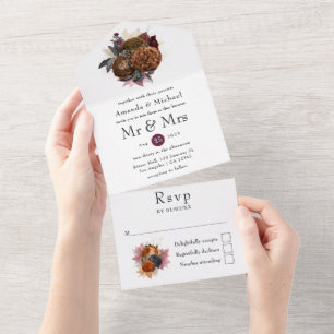  herfst Floral Wedding All In One Uitnodiging