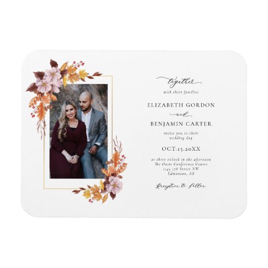 Herfst Floral Wedding Foliage Script Foto Magneet (Horizontaal)