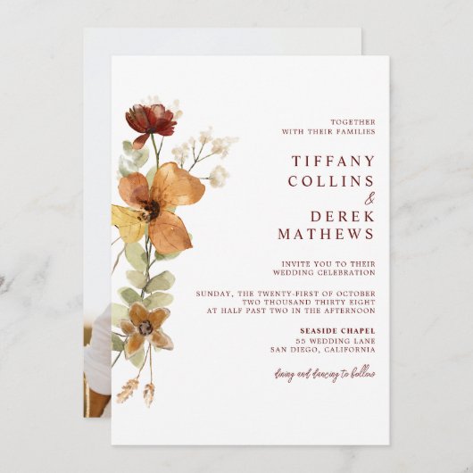 Herfst Floral Wedding Kaart (Voorkant / Achterkant)