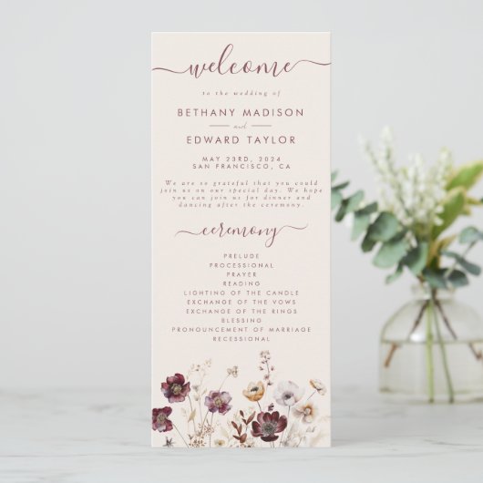 Herfst Floral Wedding Programma (Staand voorkant)