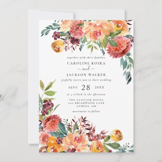 Herfst Floral Wedding Uitnodiging (Voorkant)