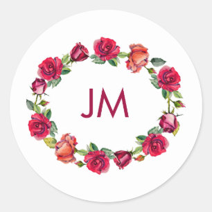 Herfst Floral Wreath Monogram Wedding Ronde Sticker