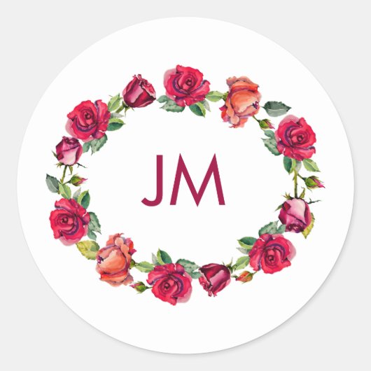 Herfst Floral Wreath Monogram Wedding Ronde Sticker (Voorkant)