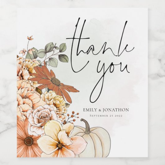 Herfst Florals Names Datum Weddenschap Bedankt Wijn Etiket (Enkel label)
