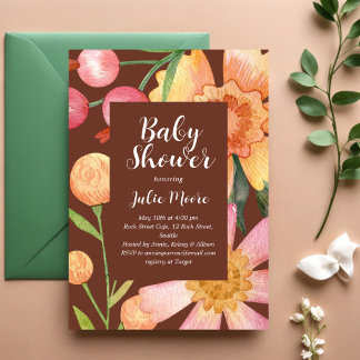 Herfst Flower Power Baby shower Uitnodiging