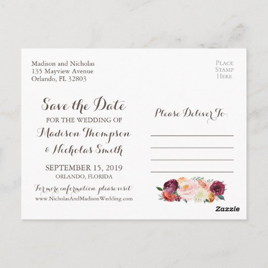 Herfst Flower Save the Date Briefkaarten, Sinaasap Briefkaart (Achterkant)