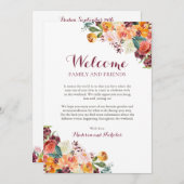 Herfst Flower Wedding Hotel Welcome Cards, Oranje Programma (Voorkant / Achterkant)