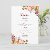 Herfst Flower Wedding Menu Cards, Oranje maroon (Staand voorkant)