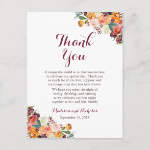 Herfst Flower Wedding Place instellen Dank u kaart