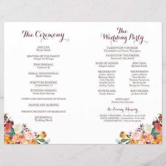 Herfst Flower Wedding Program Booklets, Oranje roz Flyer (Achterkant)