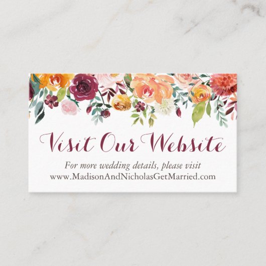 Herfst Flower Wedding Website Insert-kaarten, Oran Visitekaartje (Voorkant)