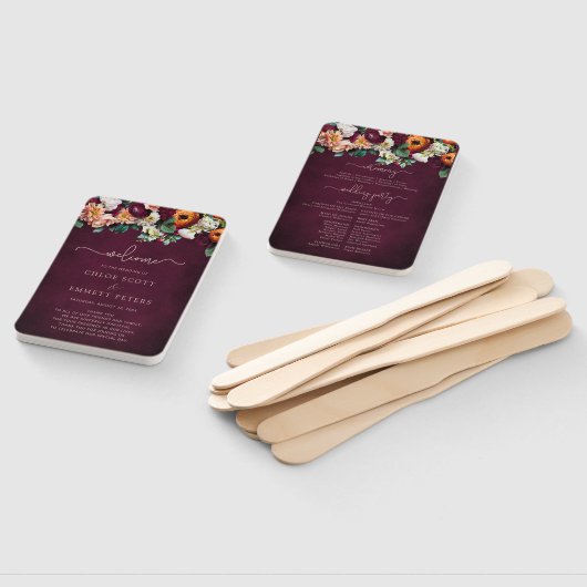 Herfst Flowers Burgundy Wedding Ceremony Program H Handwaaier (Niet-gemonteerd)