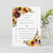 Herfst Flowers Sunflower Roos Rustic Wedding Invit Kaart (Staand voorkant)