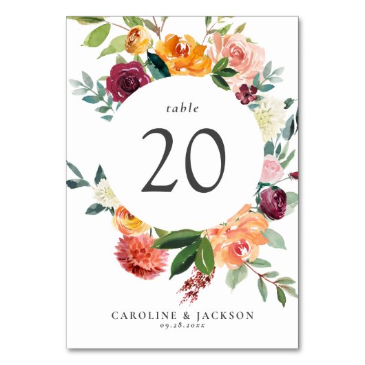 Herfst Flowers Table Number Card voor bruiloft Kaart (Voorkant)