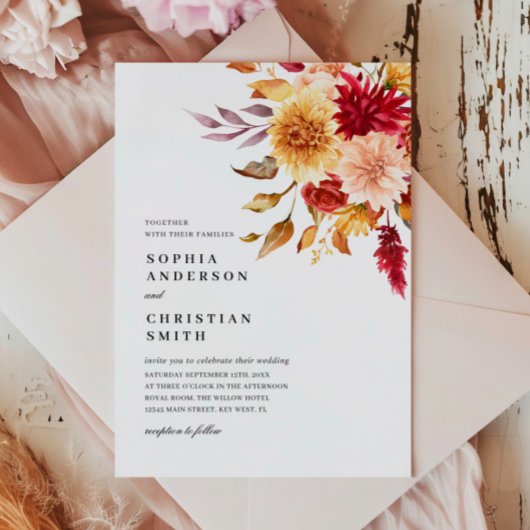 Herfst Flowers Wedding Invitation Kaart