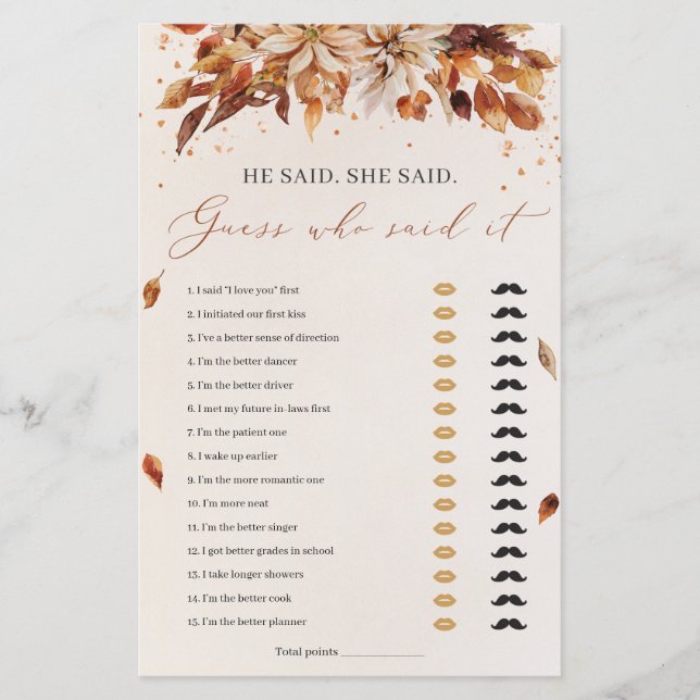 Herfst Flowers zei dat ze zei dat Vrijgezellenfees (Voorkant)