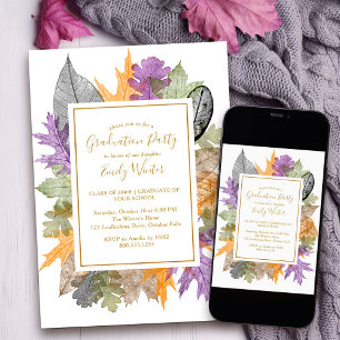 Herfst Foliage Autumn laat gouden script Afstudere Kaart