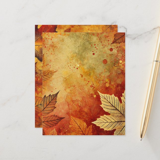 Herfst Foliage Distressed Ink Scrapbook Paper (Voorkant / Achterkant in situ)