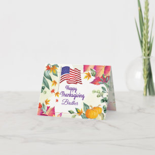 Herfst Foliage en Amerikaanse vlag Brother Thanksg Feestdagen Kaart