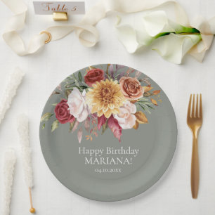 Herfst Foliage Flowers Sage Groen Verjaardagsfeest Papieren Bordje