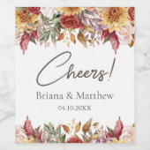 Herfst Foliage Flowers Wit Bruiloft Wijn Etiket (Enkel label)