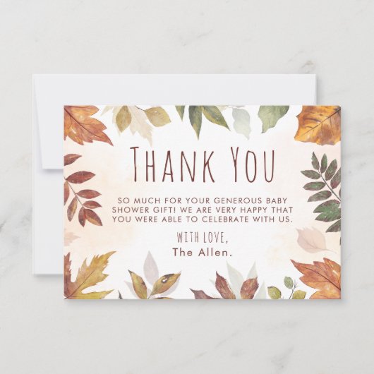 Herfst Foliage herfst Dank u Baby shower Bedankkaart (Voorkant)