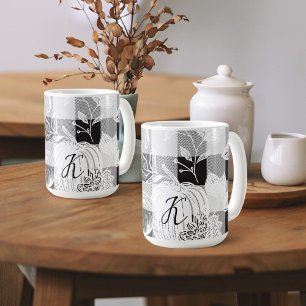 Herfst Foliage Herfstbloemen & Pompoenen Zwart Pla Koffiemok
