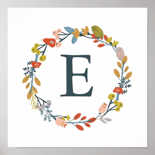 Herfst Foliage Monogram Nursery Art Print (Voorkant)