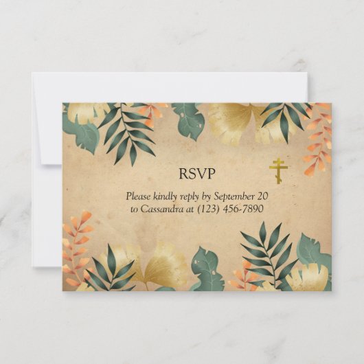 Herfst Foliage Orthodox Christelijk Funeral RSVP Kaartje (Voorkant)