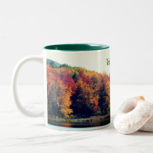 Herfst Foliage Pond Natuur Gepersonaliseerd Tweekleurige Koffiemok