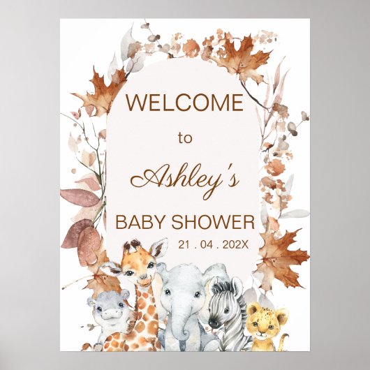 Herfst Foliage Safari Baby shower Welkom Poster (Voorkant)