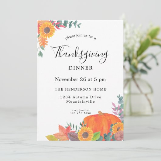 Herfst Foliage Sunflower Pumpkin Thanksgiving Kaart (Staand voorkant)