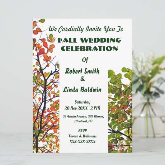 Herfst Foliage Wedding Uitnodiging (Staand voorkant)