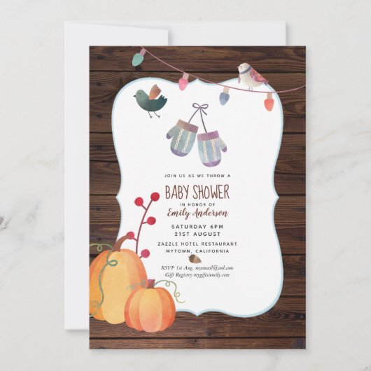 Herfst Folk Art Babyshower Uitnodiging Rustiek (Voorkant)