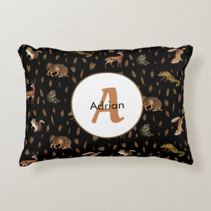 Herfst Forest Animals Autumn Leaves Monogram Accent Kussen