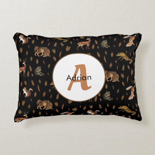 Herfst Forest Animals Autumn Leaves Monogram Accent Kussen (Voorkant)