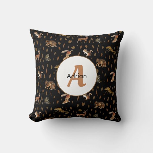 Herfst Forest Animals Autumn Leaves Monogram Kussen (Voorkant)