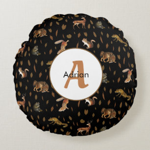 Herfst Forest Animals Autumn Leaves Monogram Rond Kussen