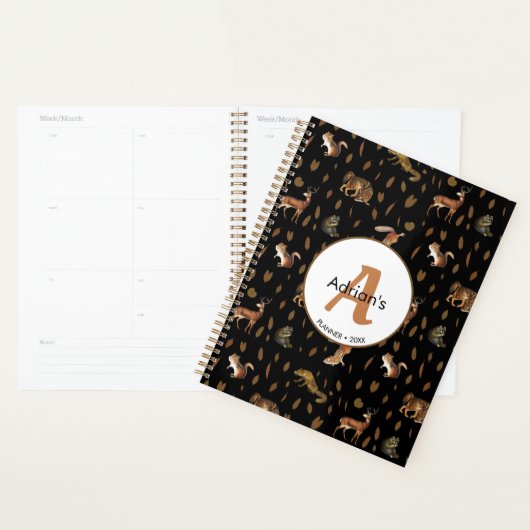 Herfst Forest Animals Autumn Leaves Monogram Schoo Planner (Display)