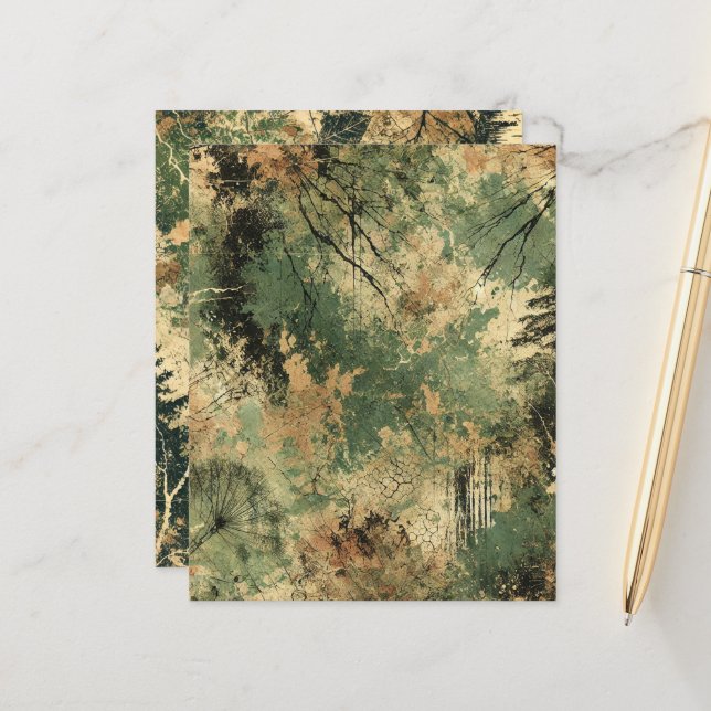 Herfst Forest Floor Distressed Ink Scrapbook Paper (Voorkant / Achterkant in situ)