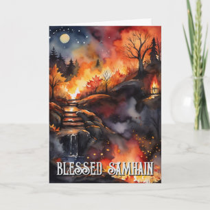 Herfst Forest gezegend Samhain Halloween Night Kaart