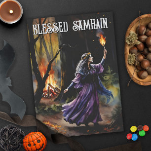 Herfst Forest zegende Samhain nacht heidense heks Kaart