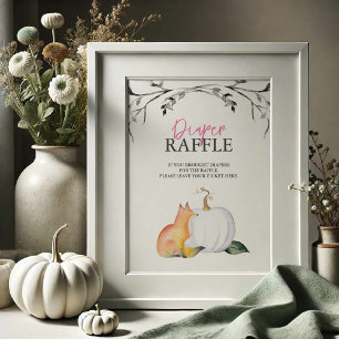 Herfst Fox en Pompoen Luier Raffle Baby shower Poster