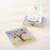 Herfst Fox met pomkin Glazen Onderzetter (Schuin)