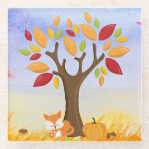 Herfst Fox met pomkin Glazen Onderzetter