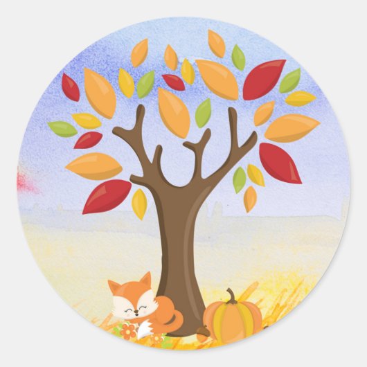 Herfst Fox met pomkin Ronde Sticker (Voorkant)