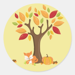 Herfst Fox onder boom met pompoen Ronde Sticker
