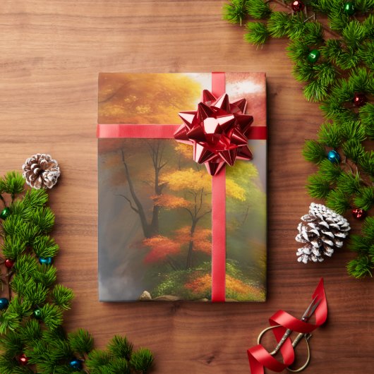 Herfst gebladerte bij de waterval cadeaupapier (Feestdagen Geschenken)