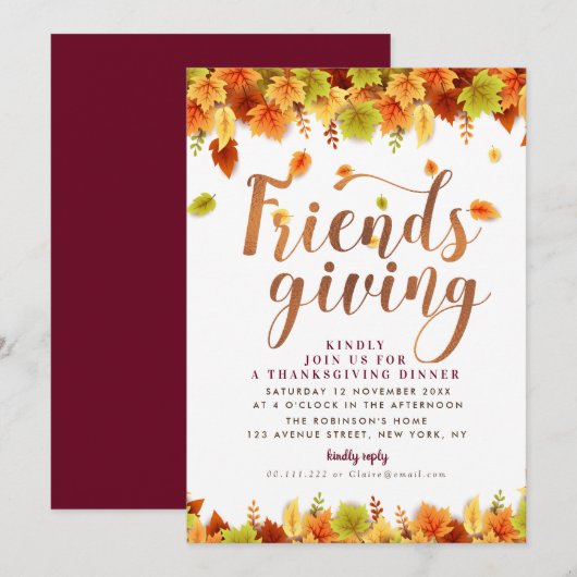 Herfst gebladerte Thanksgiving dineruitnodiging Kaart (Voorkant / Achterkant)