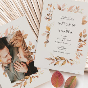Herfst gebladerte 'verliefd worden' Foto Bruiloft Kaart